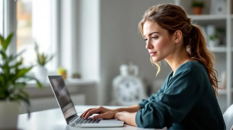 Frau arbeitet am Laptop in einem modernen Büro in Ludwigsburg